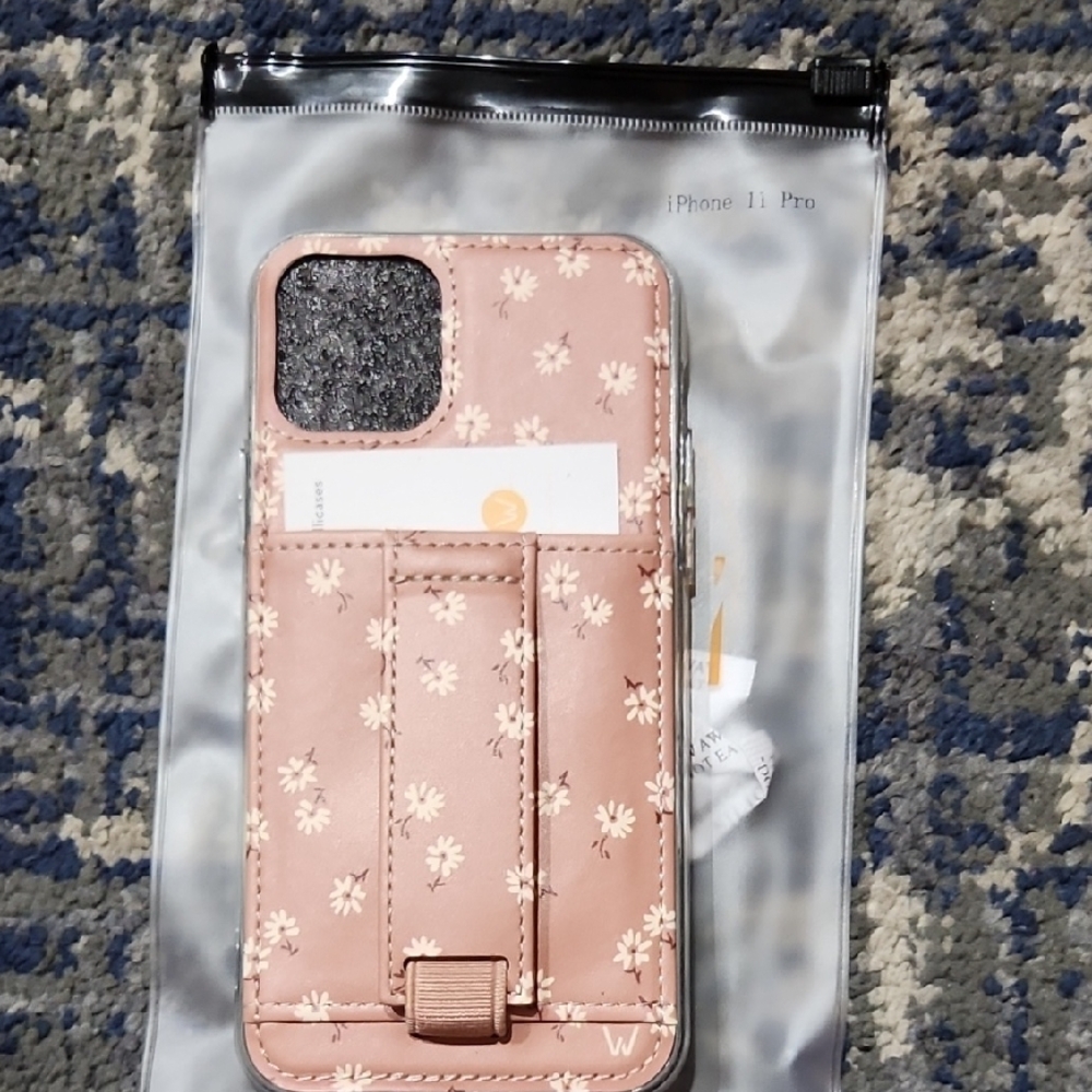 Floral Pink iPhone 11 Pro Case with cardholder and stand